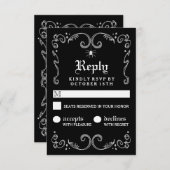 Halloween Schwarz-weiß Gothic Scroll 3.5x5 UAWG RSVP Karte (Vorne/Hinten)