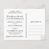 Halloween Schwarz-weiß Gothic Scroll Save the Date Ankündigungspostkarte (Rückseite)