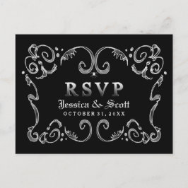 Halloween Schwarz-weiß Gothic Scroll UAWG MENU Einladungspostkarte