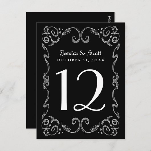 Halloween Schwarz-weiß Gothic Tischnummer Cards (Vorne/Hinten)