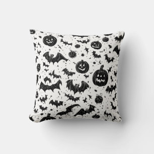 Halloween Schwarz Weiß Jack O'Lantern Fledermaus D Kissen