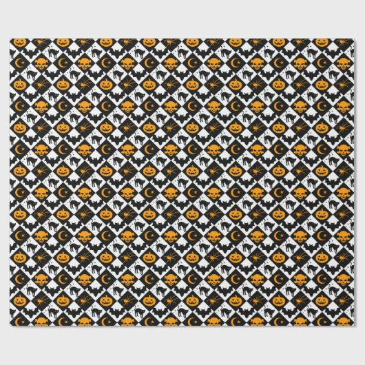 Halloween Schwarz-weiß Orange Harlequin Pattern Geschenkpapier (Flach)