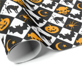 Halloween Schwarz-weiß Orange Harlequin Pattern Geschenkpapier (Rolleneckpunkt)