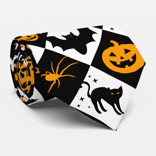 Halloween Schwarz-weiß Orange Harlequin Pattern Krawatte (Gerollt)