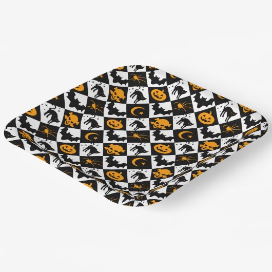 Halloween Schwarz-weiß Orange Harlequin Pattern Pappteller (Gewinkelt)