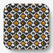 Halloween Schwarz-weiß Orange Harlequin Pattern Pappteller (Vorderseite)