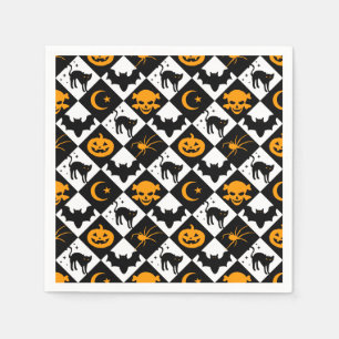 Halloween Schwarz-weiß Orange Harlequin Pattern Serviette
