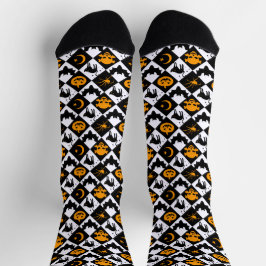 Halloween Schwarz-weiß Orange Harlequin Pattern Socken