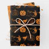 Halloween-Schwarz-weiß-Orangensprichmuster Geschenkpapier Set (Beispiel)