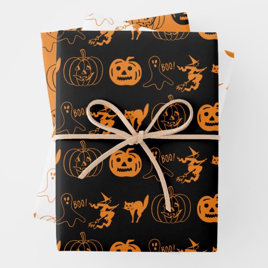 Halloween-Schwarz-weiß-Orangensprichmuster Geschenkpapier Set (Beispiel)
