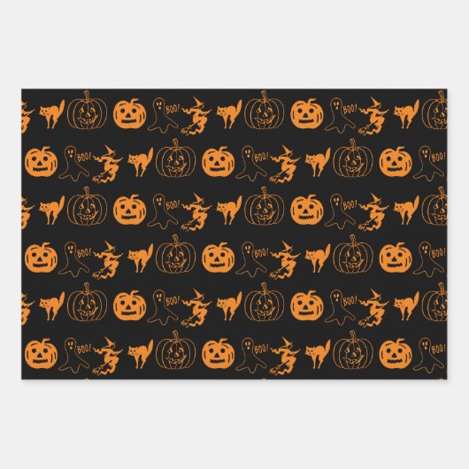 Halloween-Schwarz-weiß-Orangensprichmuster Geschenkpapier Set (Vorderseite)