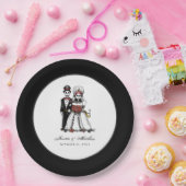 Halloween Schwarz-Weiß-Rot-Skelette passt zusammen Pappteller (Party)