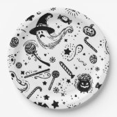 Halloween Schwarz-Weiß-Spookie-Kunst Geburtstag Pappteller (Vorderseite)
