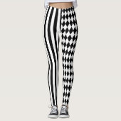 Halloween Schwarz-weiß Stripes Harlequin Pattern Leggings (Vorderseite)