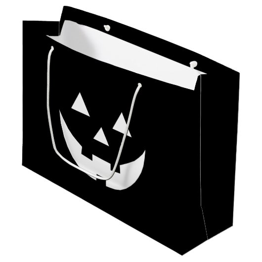 Halloween Schwarz-weiße Kürbislaterne beängstigend Große Geschenktüte (Vorderseite Schrägansicht)