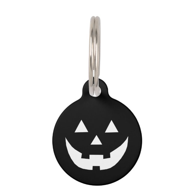 Halloween Schwarz-weiße Kürbislaterne Haustiermarke (Vorderseite)