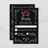 Halloween Schwarz-weiße Skelette mit Herz-UAWG RSVP Karte (Vorne/Hinten)