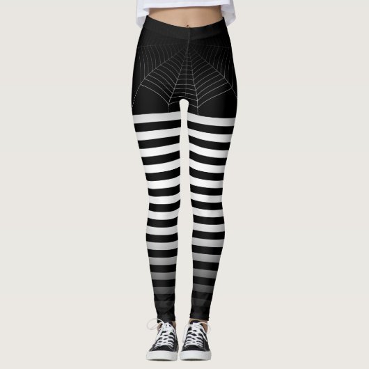 Halloween Schwarz-weiße Spinnennetze ombre Leggings (Vorderseite)