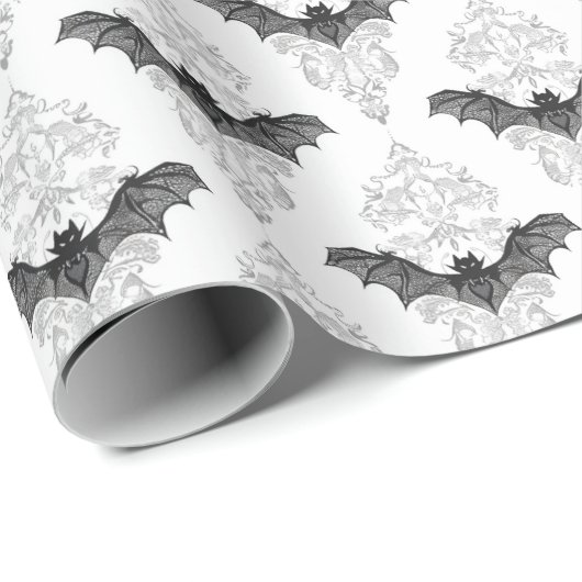 Halloween-Schwarz-weißes Fledermausmuster Geschenkpapier (Rolleneckpunkt)
