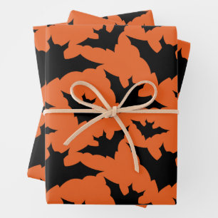 Halloween schwarze Fledermäuse orange cooler gruse Geschenkpapier Set