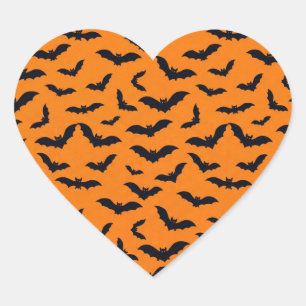Halloween schwarze Fledermäuse orange nahtloses Mu Herz-Aufkleber