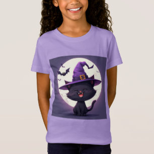 Halloween-Schwarze Katze als Hexenhut verkleidet T-Shirt