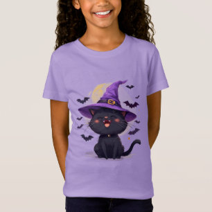 Halloween-Schwarze Katze als Hexenhut verkleidet T-Shirt