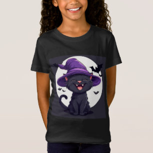 Halloween-Schwarze Katze als Hexenhut verkleidet T-Shirt