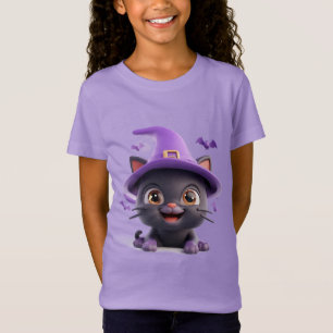 Halloween-Schwarze Katze als Hexenhut verkleidet T-Shirt