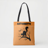 Halloween-Schwarze Katze auf Baum Orange Gingham K Tasche (Vorderseite)