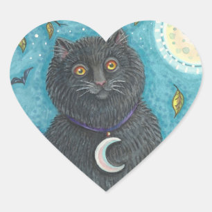 HALLOWEEN SCHWARZE KATZE AUFLKBER BLA TT Herz Herz-Aufkleber