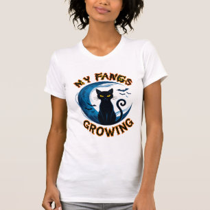 Halloween-Schwarze Katze Blaue Mond Fledermäuse_1 T-Shirt