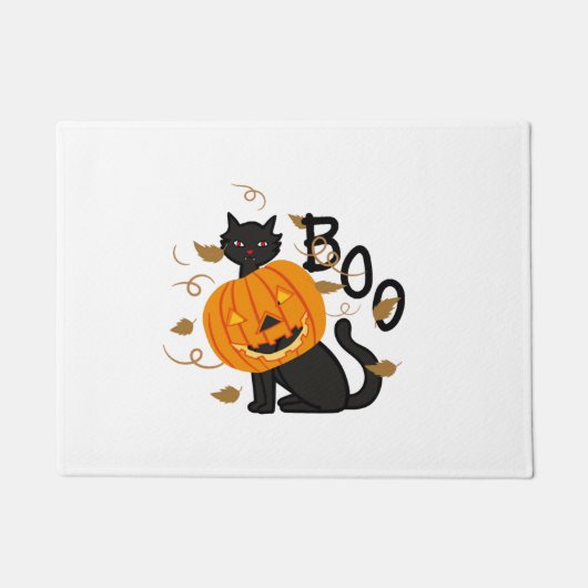 Halloween schwarze Katze Boo Fußmatte (Vorderseite)