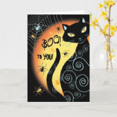 Halloween, schwarze Katze, Boo! Karte (Gelbe Blume)