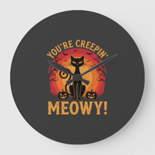 Halloween-Schwarze Katze Du Schleichst Mich Miau D Große Wanduhr