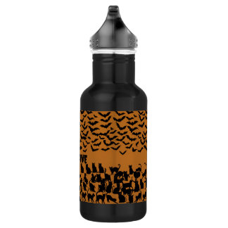 Halloween schwarze Katze Fledermaus Orange Grusel  Edelstahlflasche