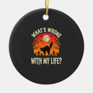 Halloween-Schwarze-Katze-Friedhof-Horror-Grafik Keramik Ornament