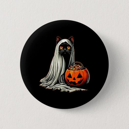 Halloween-Schwarze-Katze-Geist-Kostüm-Kürbis 1 Button (Vorderseite)