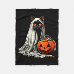 Halloween-Schwarze-Katze-Geister-Kostüm-Kürbis 1 Fleecedecke