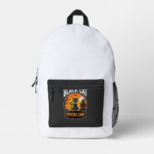 Halloween-Schwarze-Katze-Geisterhaus-Mond-Design Bedruckter Rucksack
