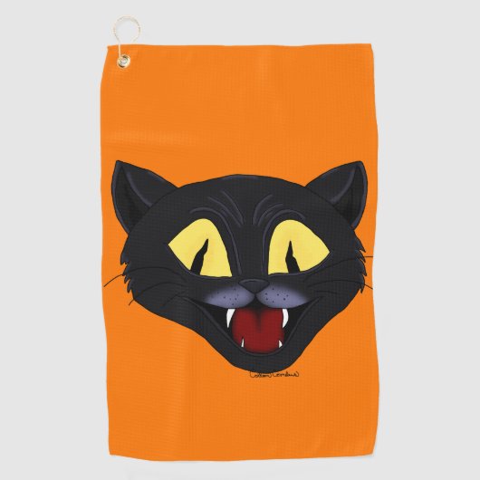 Halloween-Schwarze Katze Golfhandtuch (Vorderseite)
