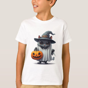 Halloween-Schwarze Katze hält Kürbis-Accessoire 👻 T-Shirt