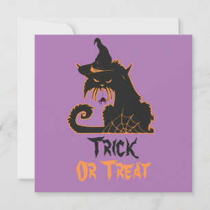 Halloween schwarze Katze Hexe gruselige Spinnen Karte
