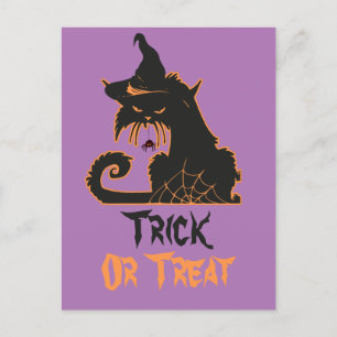 Halloween schwarze Katze Hexe gruselige Spinnen    Postkarte