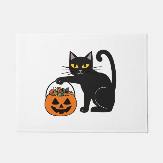 Halloween schwarze Katze Jack O' Lantern Kürbis Sü Fußmatte (Vorderseite)