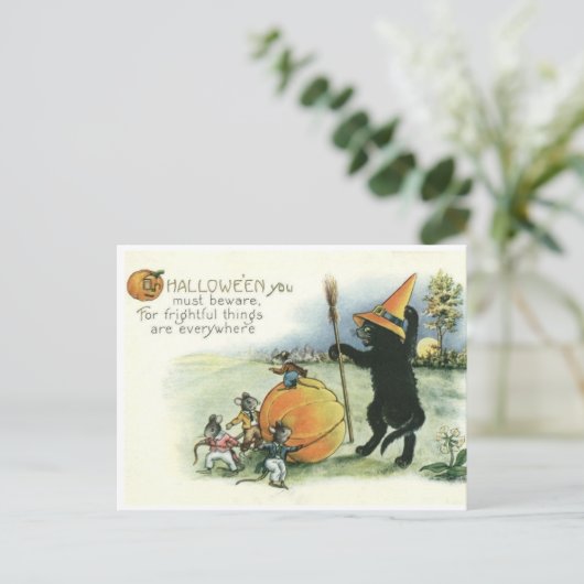 Halloween-Schwarze-Katze-Kätzchen-Mäuse-Maus-Postk Postkarte (Stehend Vorderseite)