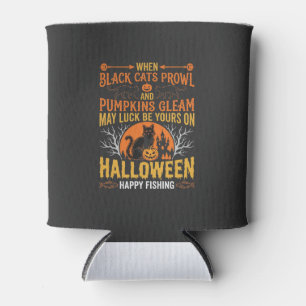 Halloween-Schwarze-Katze-Kürbis-Glückliches-Angeln Dosenkühler