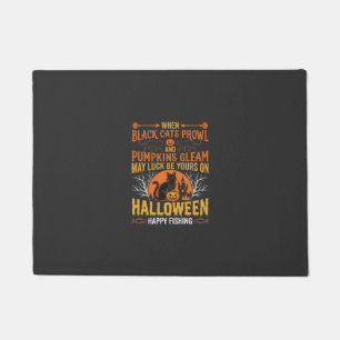 Halloween-Schwarze-Katze-Kürbis-Glückliches-Angeln Fußmatte