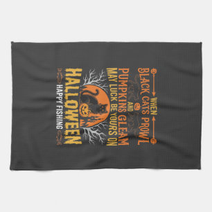 Halloween-Schwarze-Katze-Kürbis-glückliches-Angeln Geschirrtuch