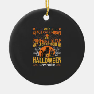 Halloween-Schwarze-Katze-Kürbis-glückliches-Angeln Keramik Ornament